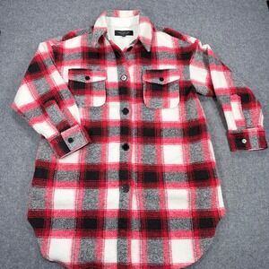 Marc New York Andrew Marc Red Plaid Longline Shacket Shirt Jacket Medium